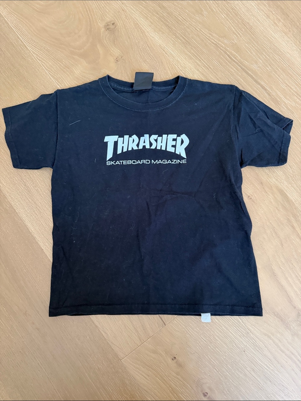 Thrasher Black Tee with White Logo - Kids Short Sleeve